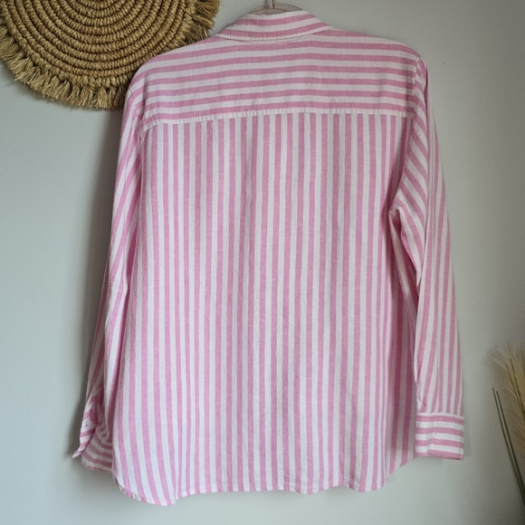 LOFT, Pink Striped Linen Blend Button Down Tie Front Everyday Shirt SZ Large - Picture 9 of 14
